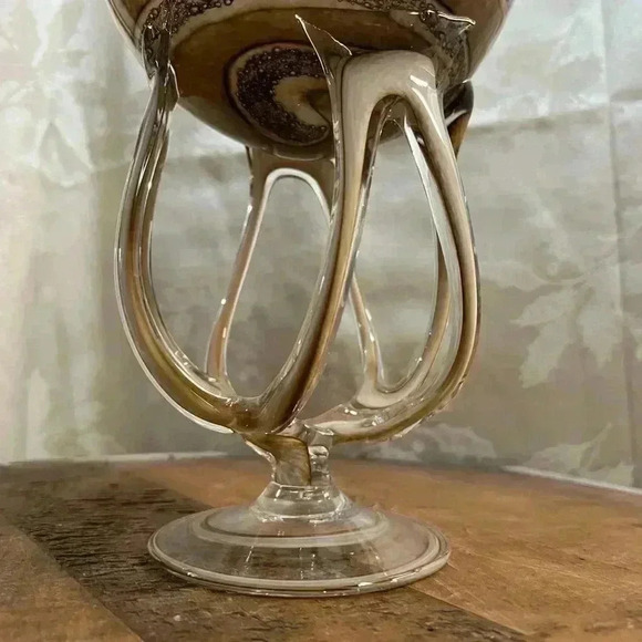 Zorza Vintage Hand Blown Art Glass Jellyfish Pedestal Bowl, Poland 1990's 8" - Picture 5 of 7